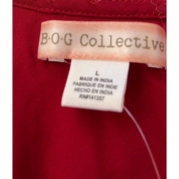 BOG Collective Women’s Long Sleeve Red V-Neck Crop Top Size Large - Picture 3 of 6